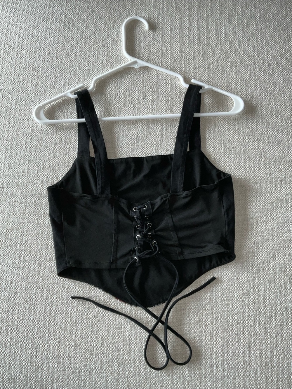 Black Graphic Butterfly Crop Top with Pink and Blue Accents - Picture 2 of 2